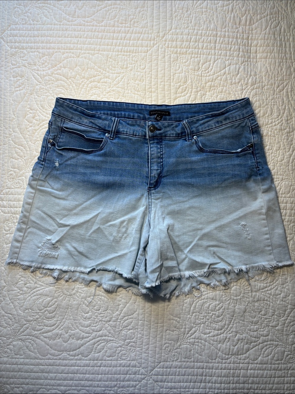 Signature Studio Ombre Frayed Hem Denim Shorts